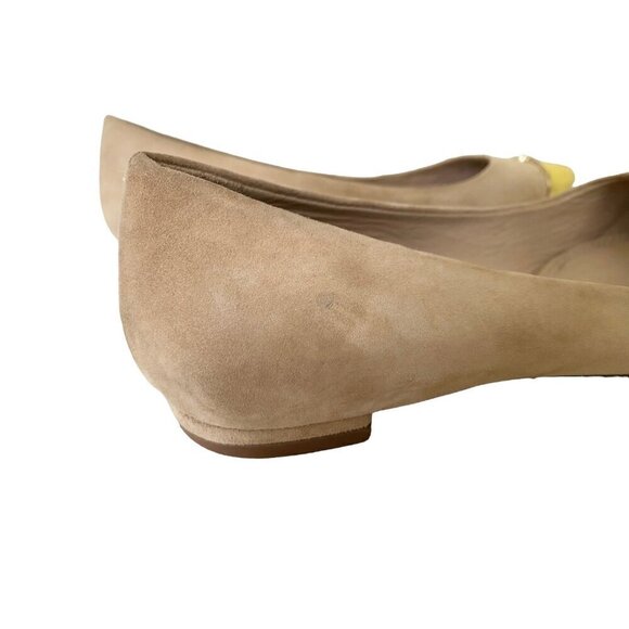 Tory Burch Pointed Suede Ballet Flats in Colorblock Cream and Yellow - Picture 6 of 9